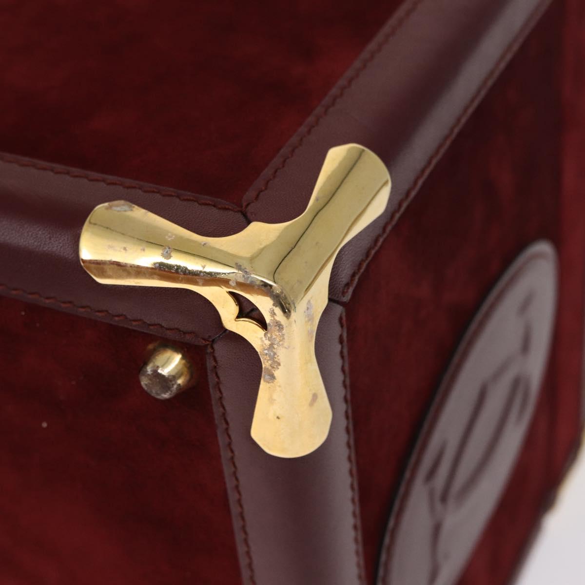 Cartier Must Line Vanity Hand Bag Suede Bordeaux Gold Auth 211751V