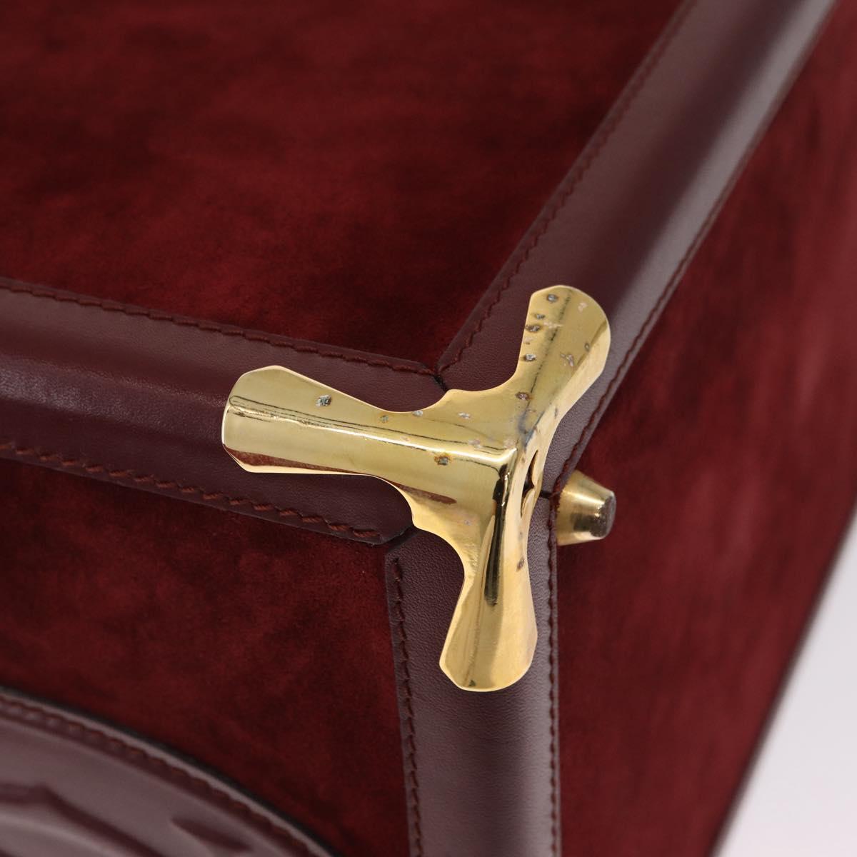Cartier Must Line Vanity Hand Bag Suede Bordeaux Gold Auth 211751V