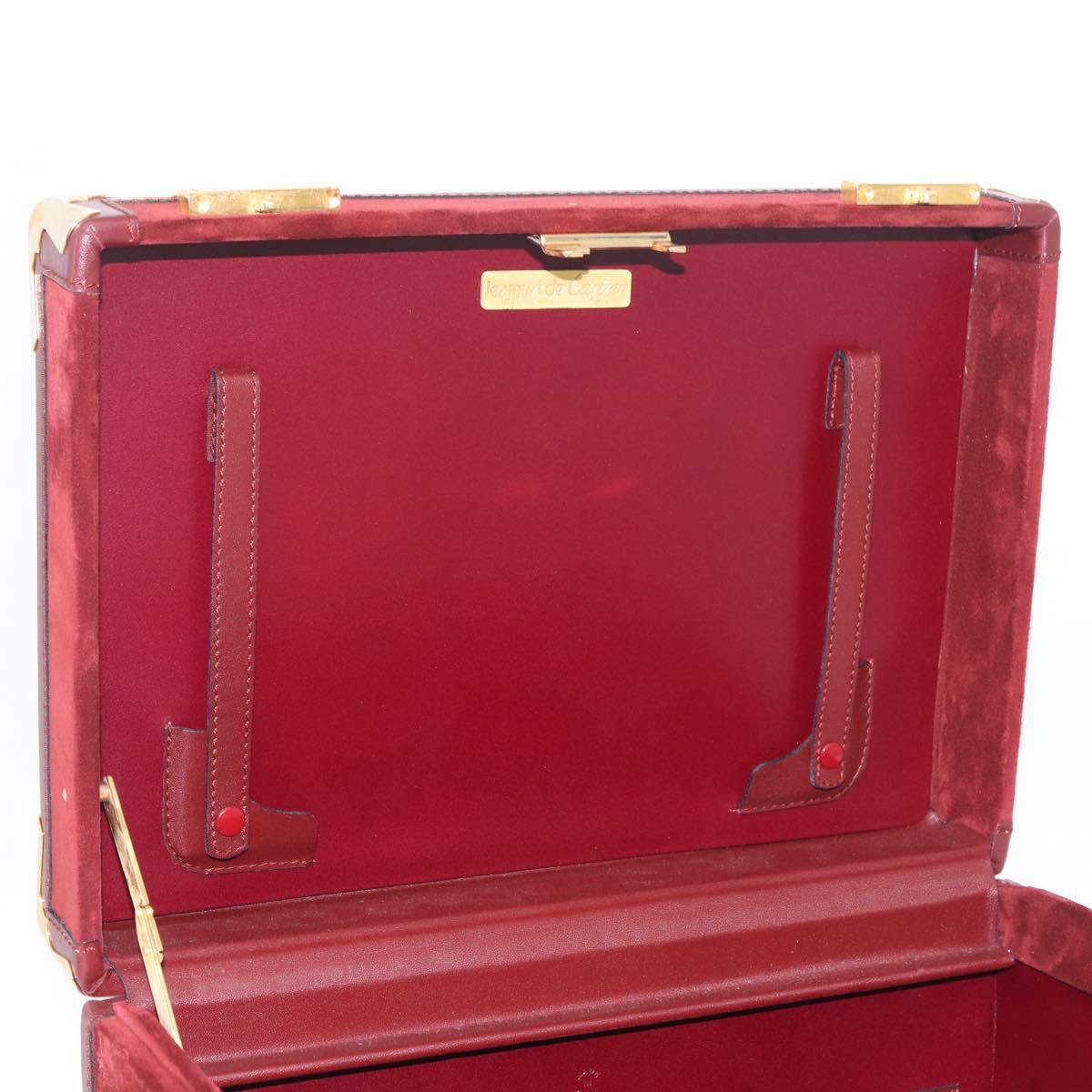 Cartier Must Line Vanity Hand Bag Suede Bordeaux Gold Auth 211751V