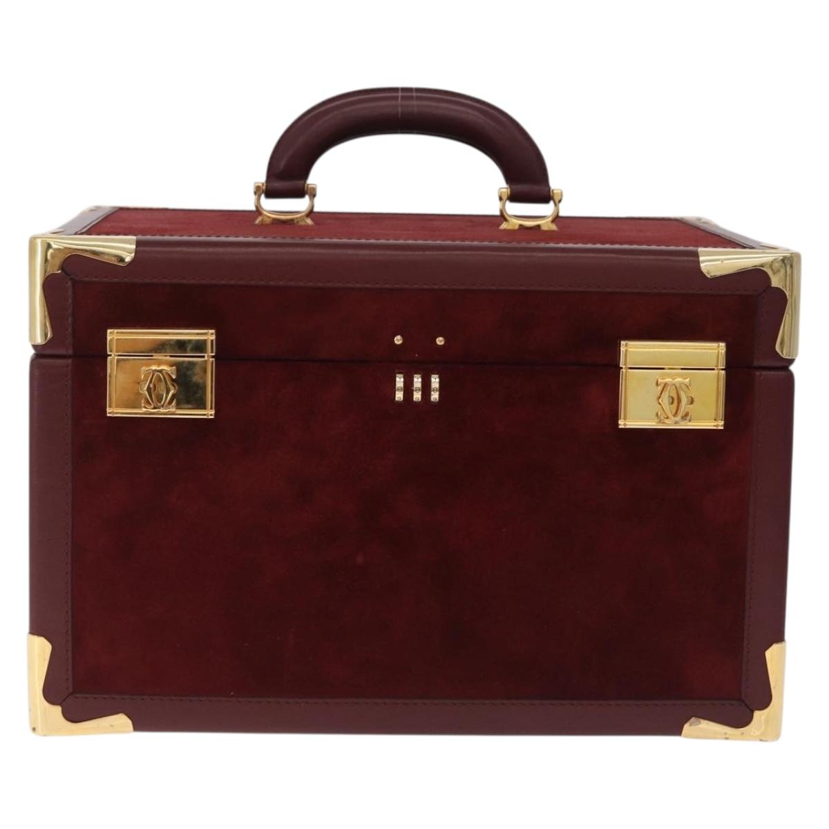 Cartier Must Line Vanity Hand Bag Suede Bordeaux Gold Auth 211751V