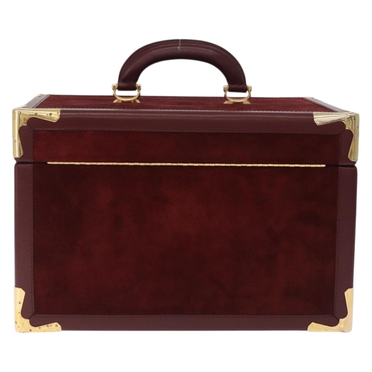 Cartier Must Line Vanity Hand Bag Suede Bordeaux Gold Auth 211751V
