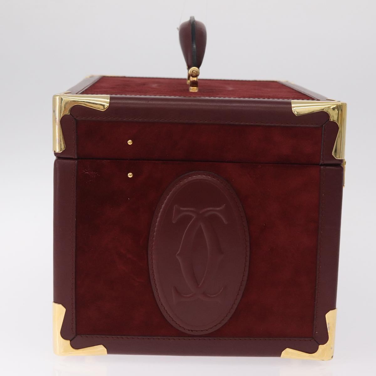 Cartier Must Line Vanity Hand Bag Suede Bordeaux Gold Auth 211751V