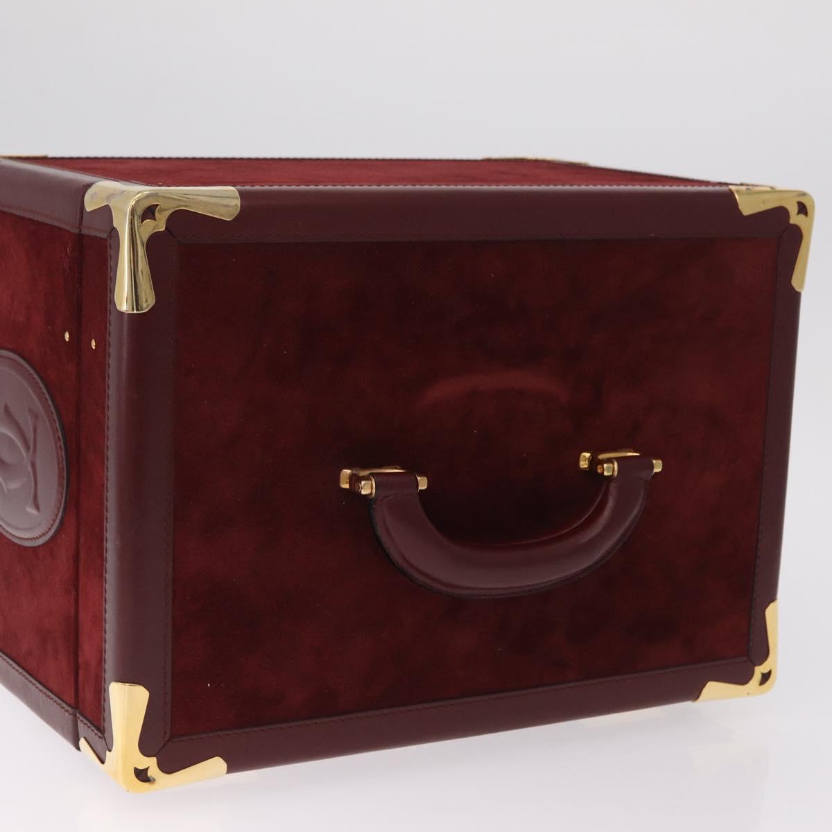 Cartier Must Line Vanity Hand Bag Suede Bordeaux Gold Auth 211751V