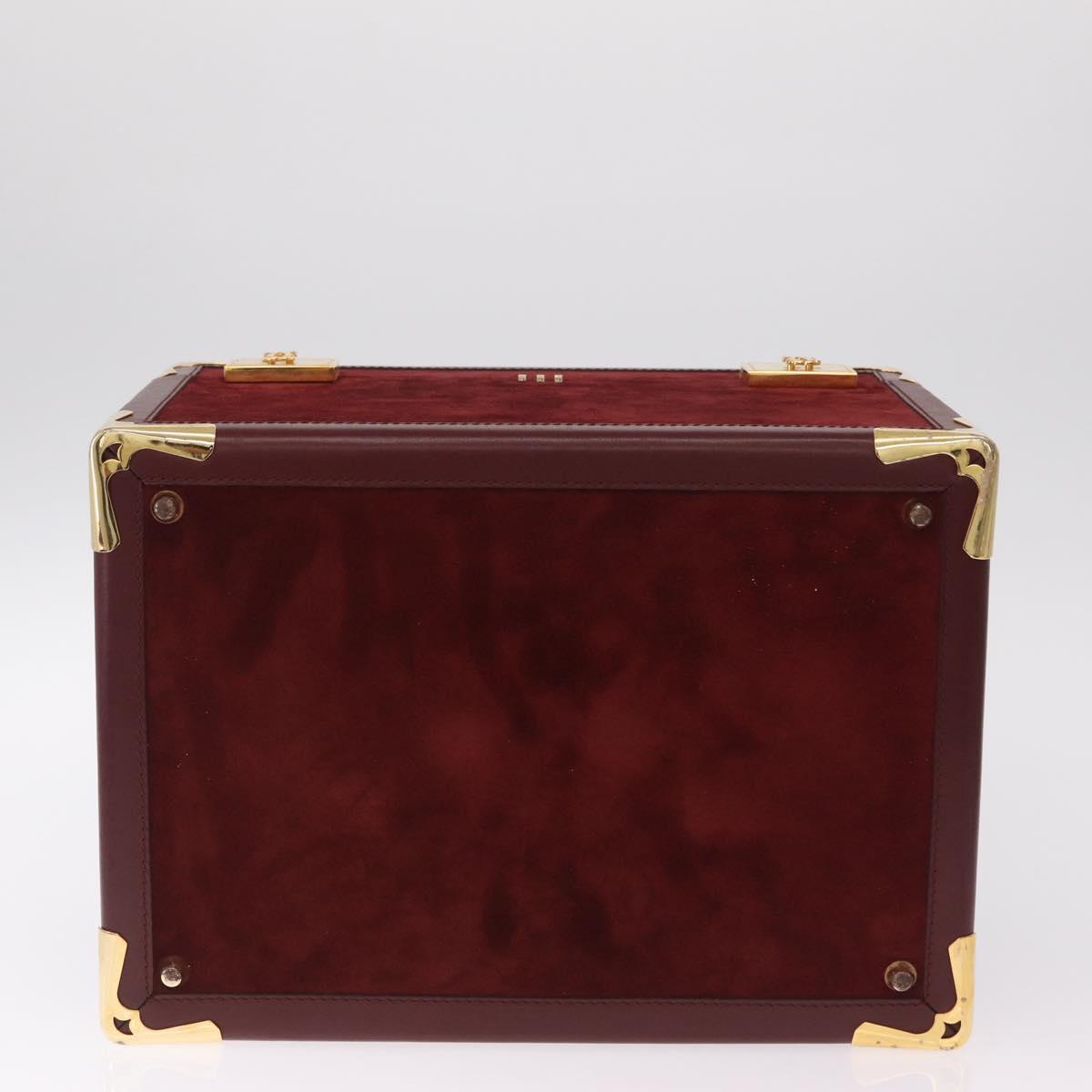 Cartier Must Line Vanity Hand Bag Suede Bordeaux Gold Auth 211751V