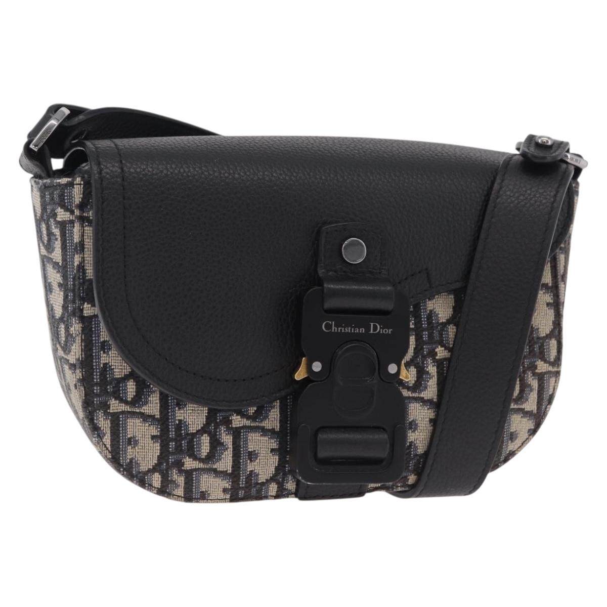 Christian Dior Trotter Canvas Saddle Shoulder Bag Navy Silver Auth 211754V