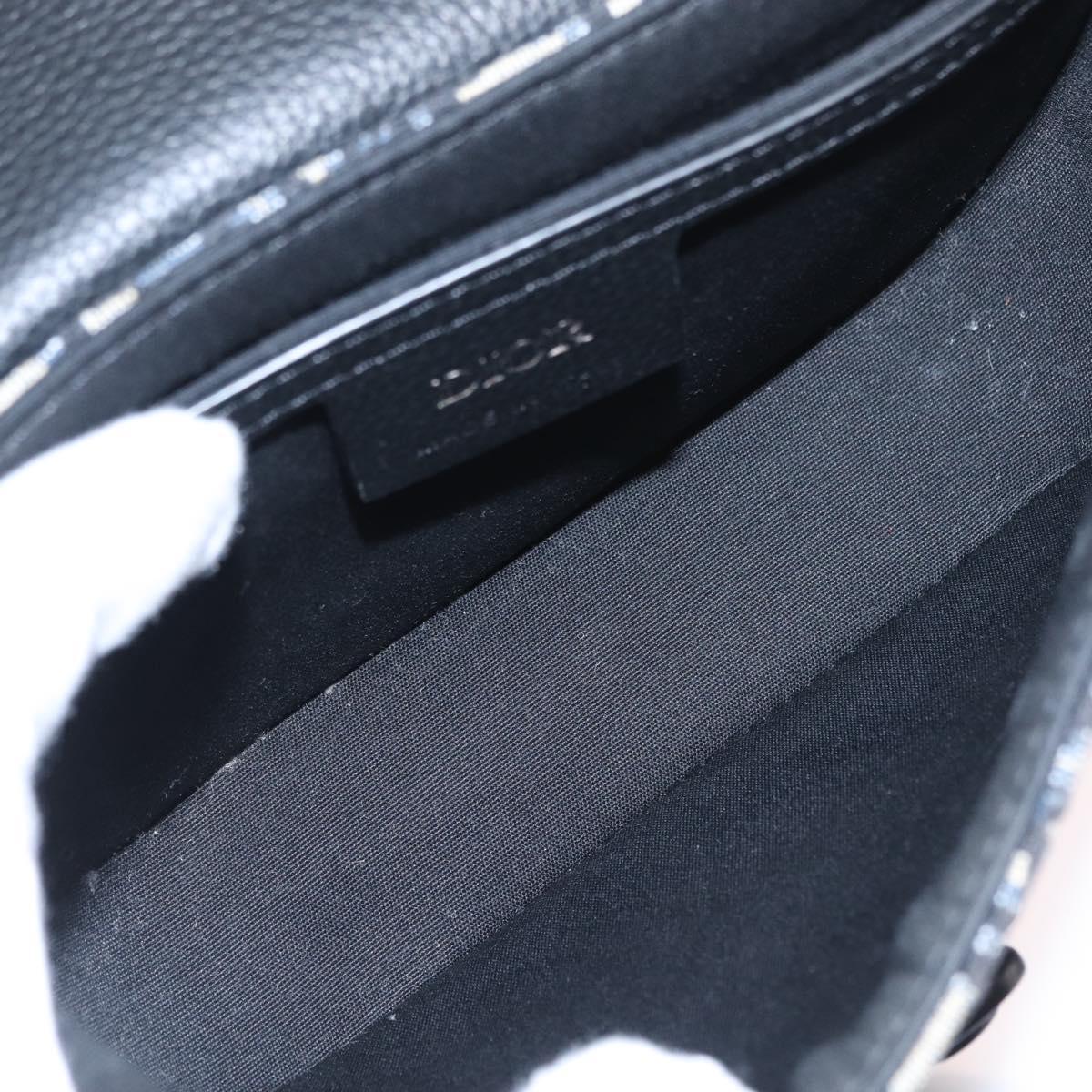 Christian Dior Trotter Canvas Saddle Shoulder Bag Navy Silver Auth 211754V