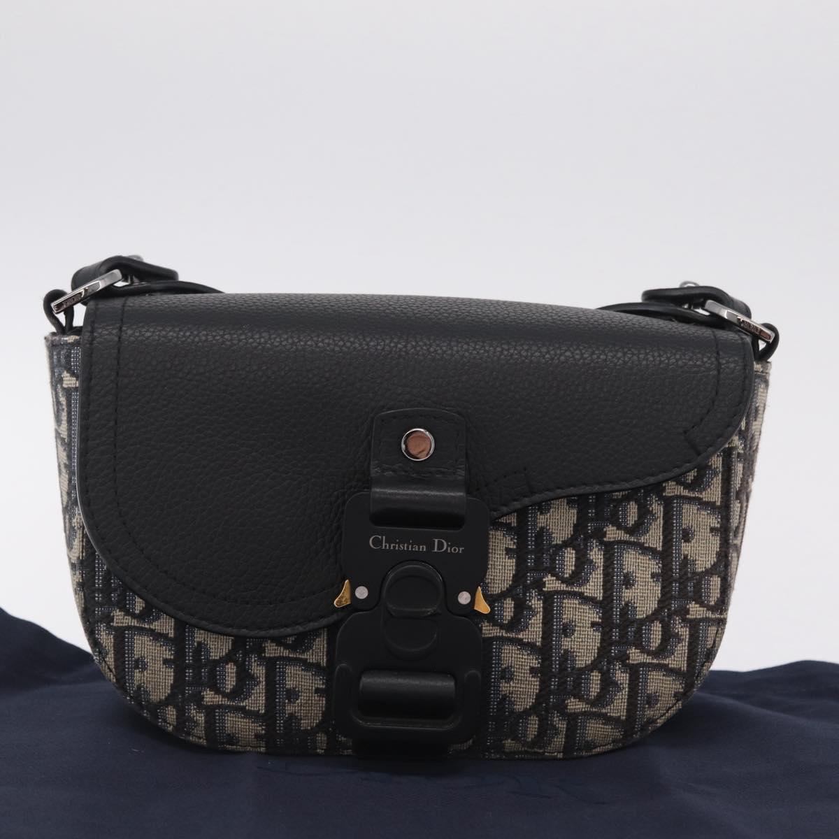 Christian Dior Trotter Canvas Saddle Shoulder Bag Navy Silver Auth 211754V