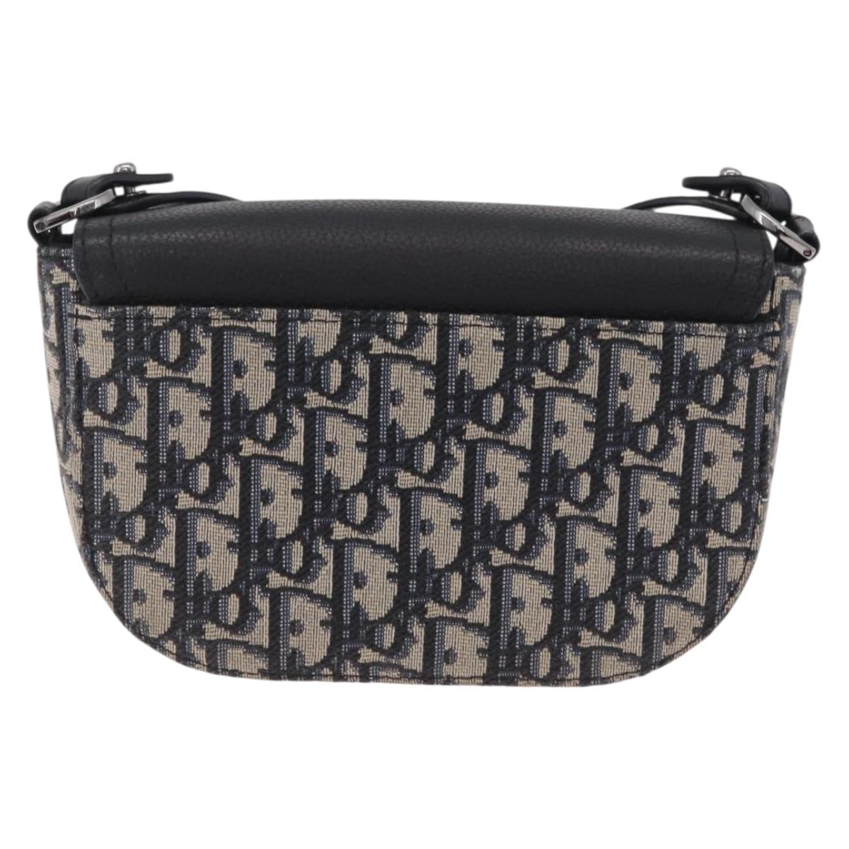 Christian Dior Trotter Canvas Saddle Shoulder Bag Navy Silver Auth 211754V