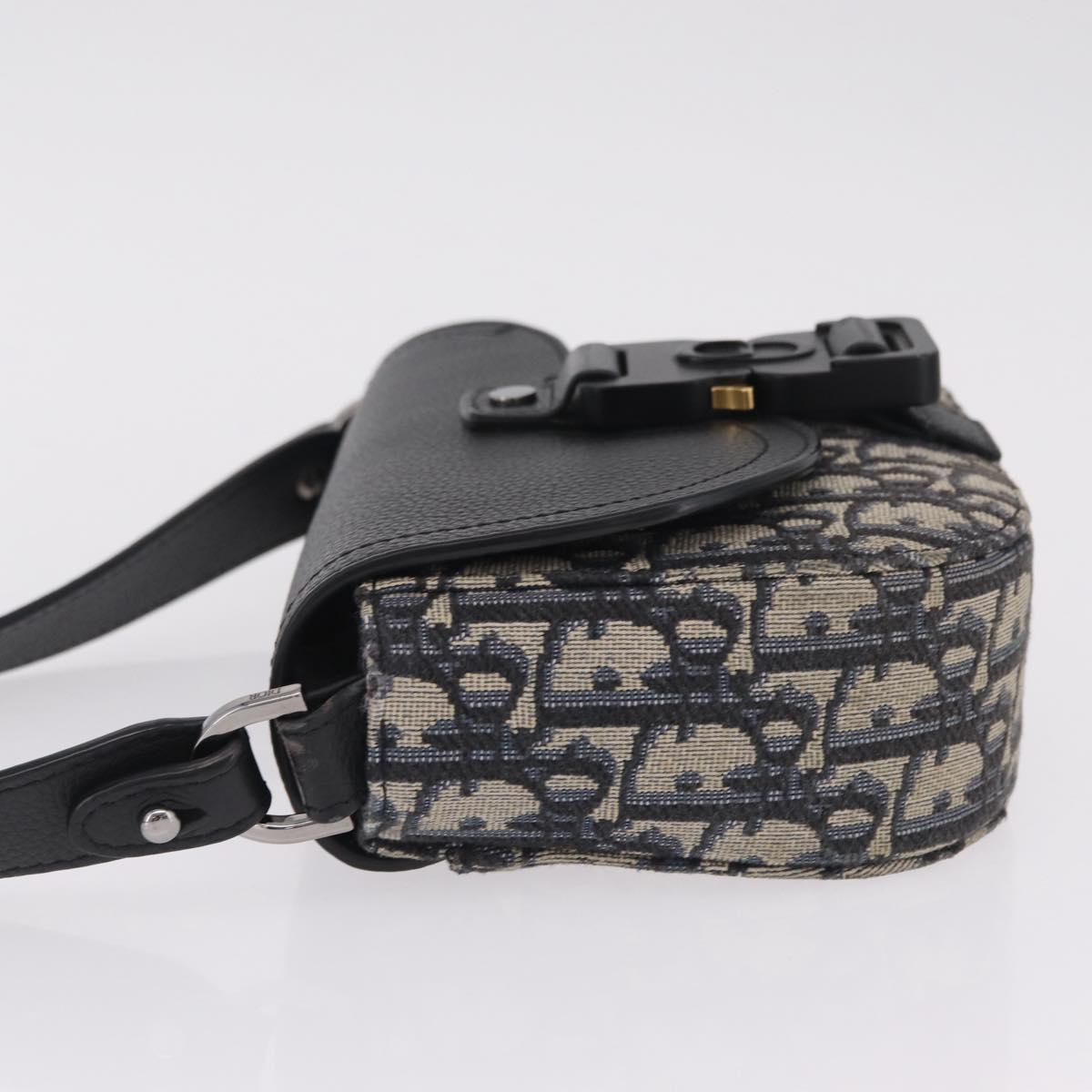 Christian Dior Trotter Canvas Saddle Shoulder Bag Navy Silver Auth 211754V