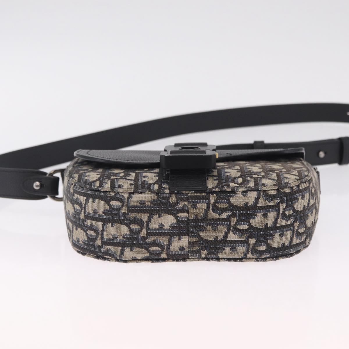 Christian Dior Trotter Canvas Saddle Shoulder Bag Navy Silver Auth 211754V
