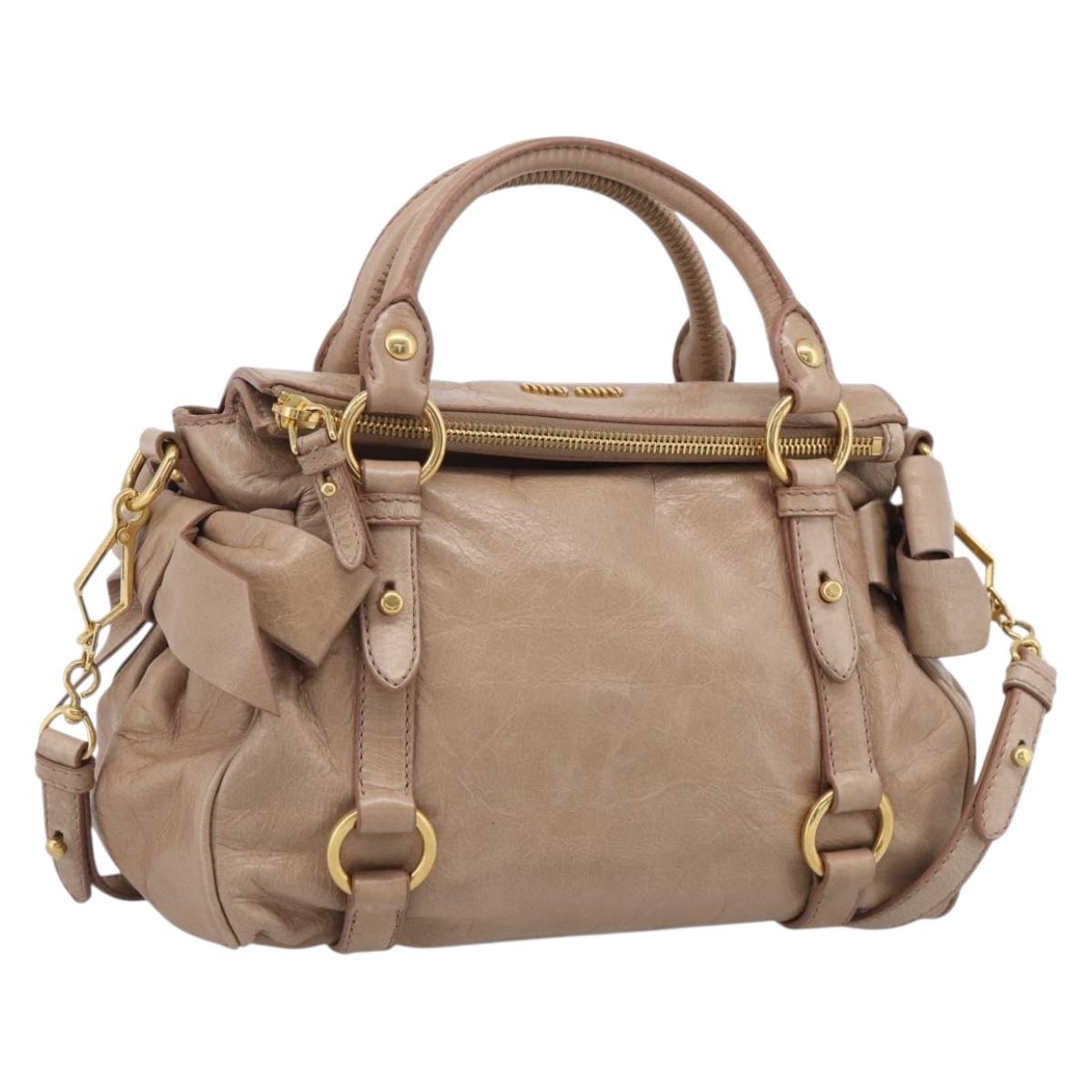 Miu Miu Hand Bag Vitellolux 2way Brown Gold Auth 211764V
