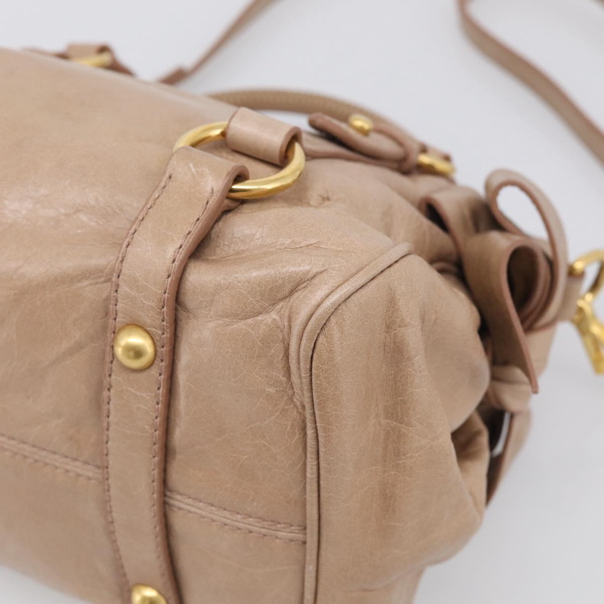 Miu Miu Hand Bag Vitellolux 2way Brown Gold Auth 211764V