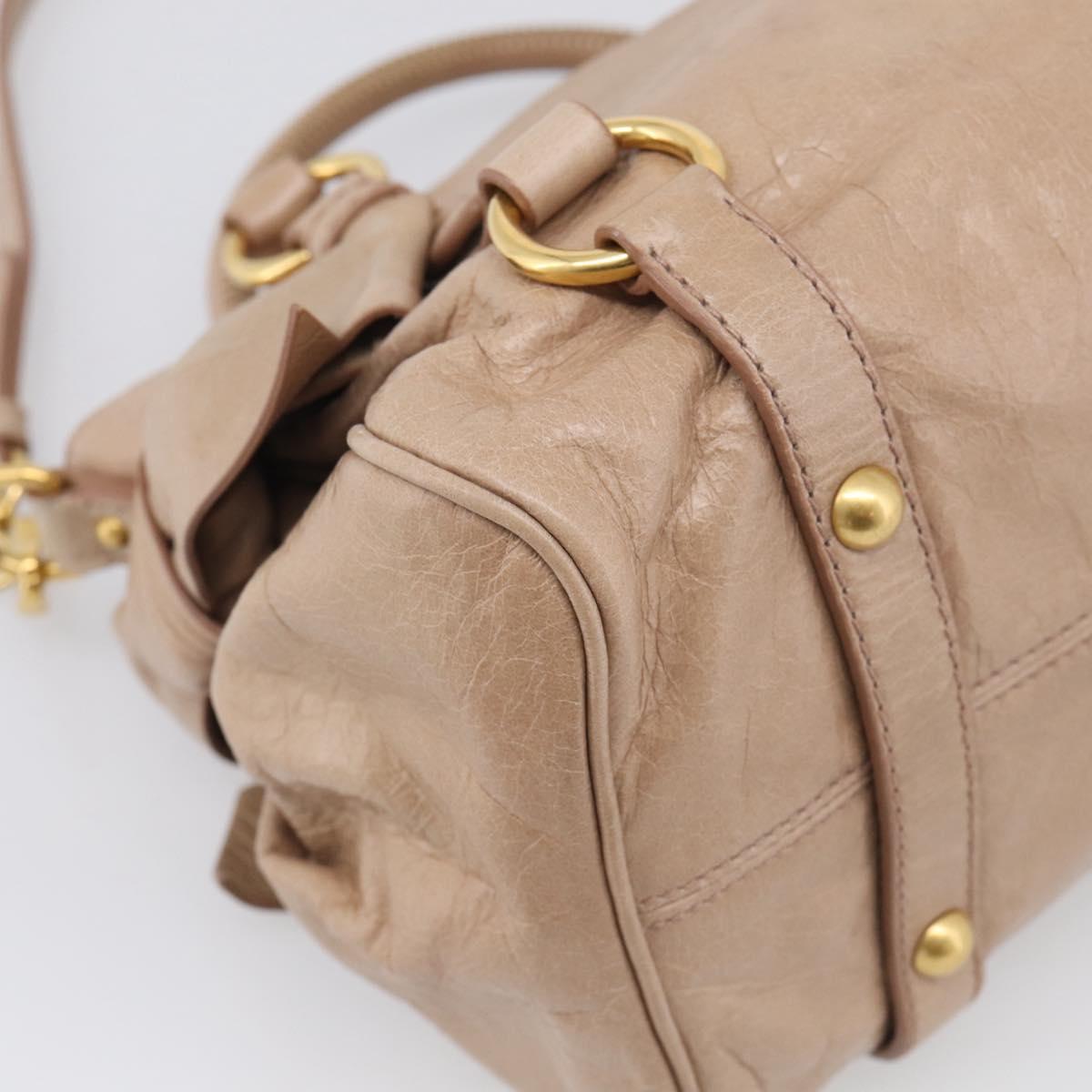 Miu Miu Hand Bag Vitellolux 2way Brown Gold Auth 211764V