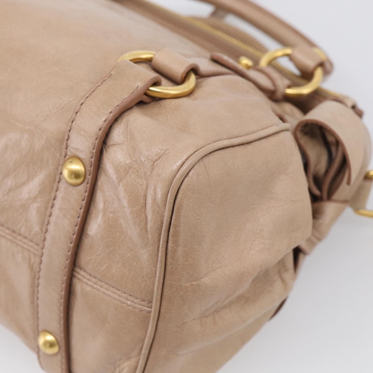 Miu Miu Hand Bag Vitellolux 2way Brown Gold Auth 211764V