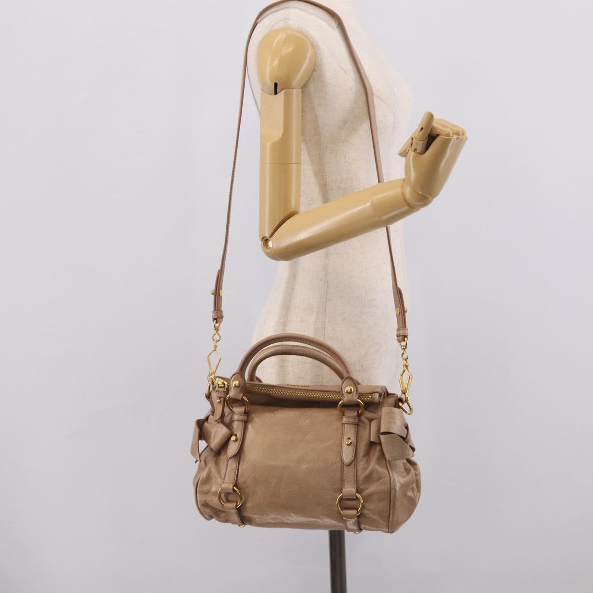 Miu Miu Hand Bag Vitellolux 2way Brown Gold Auth 211764V