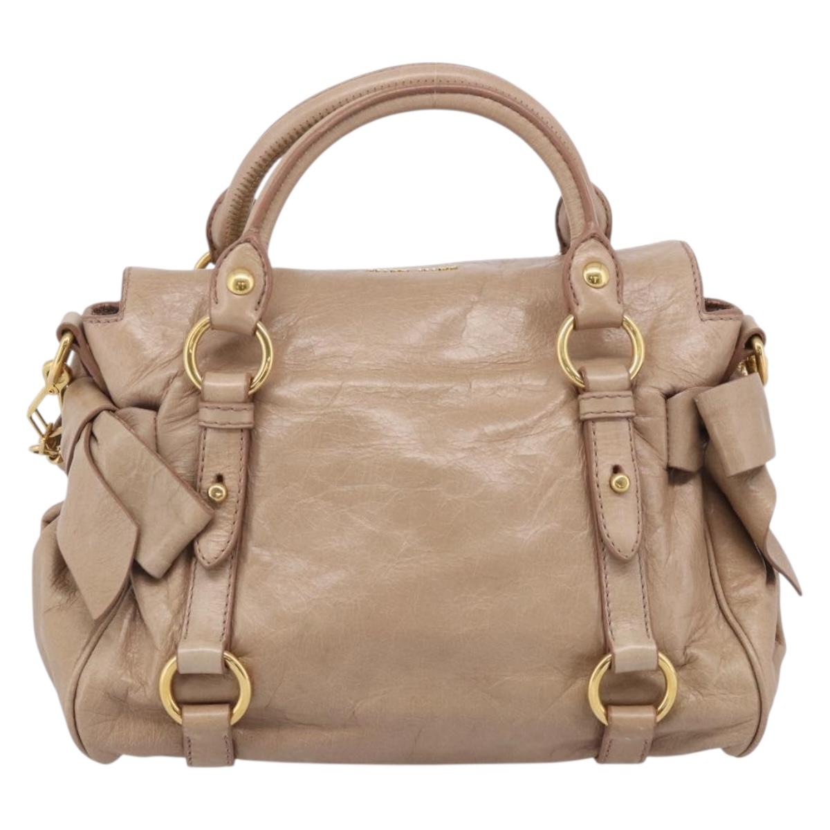 Miu Miu Hand Bag Vitellolux 2way Brown Gold Auth 211764V