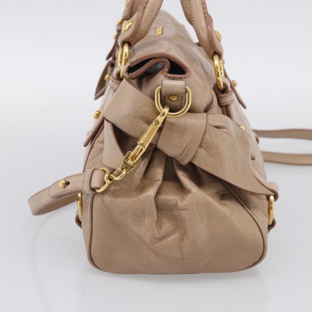 Miu Miu Hand Bag Vitellolux 2way Brown Gold Auth 211764V