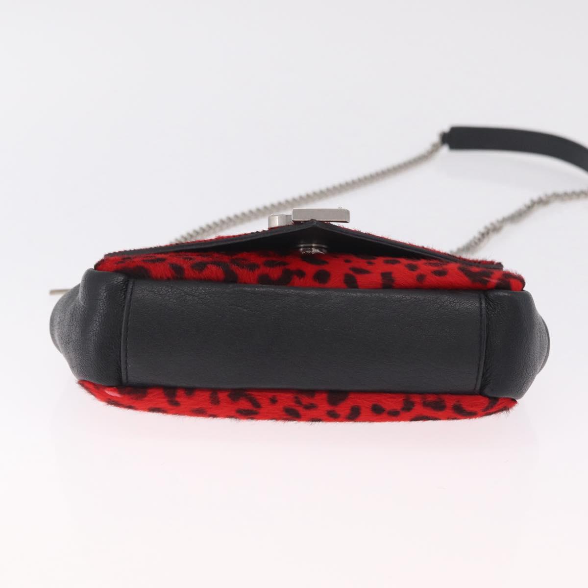Saint Laurent Chain Shoulder Bag Harako leather Red Silver Auth 211769A
