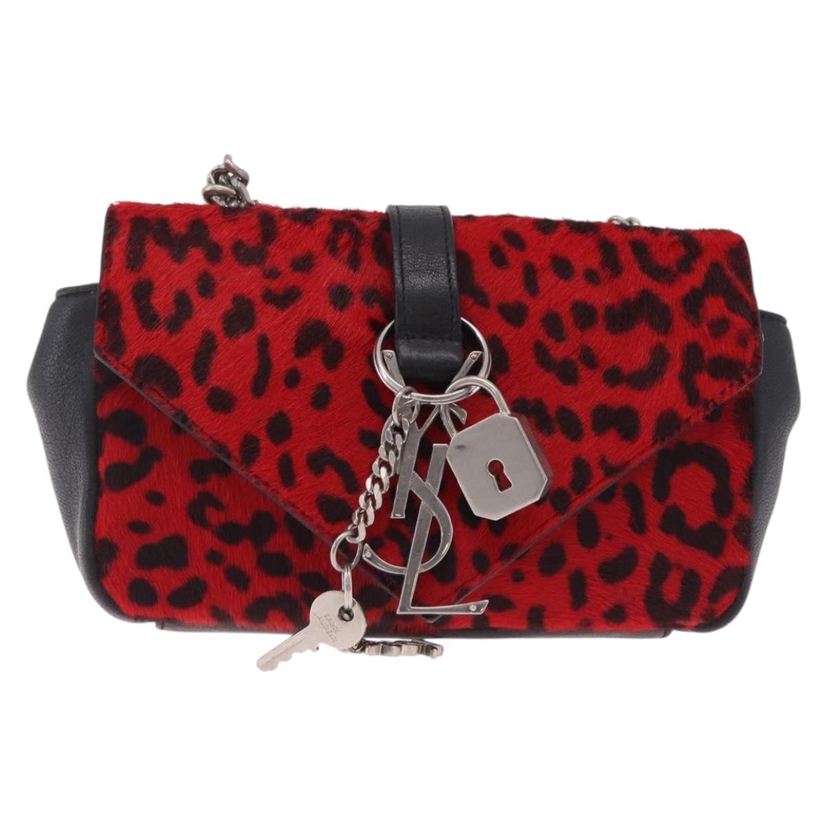 Saint Laurent Chain Shoulder Bag Harako leather Red Silver Auth 211769A