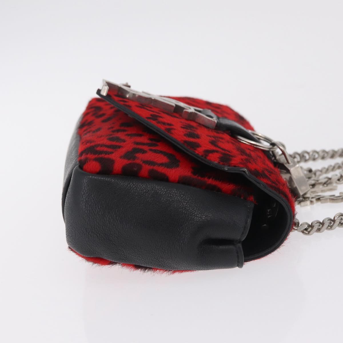 Saint Laurent Chain Shoulder Bag Harako leather Red Silver Auth 211769A