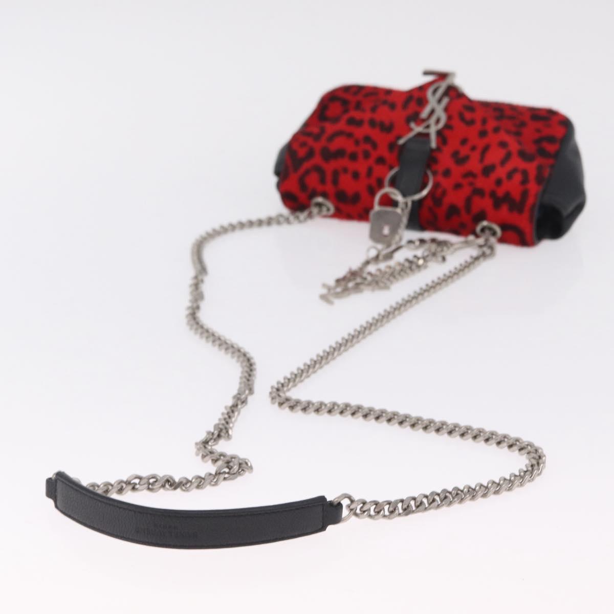 Saint Laurent Chain Shoulder Bag Harako leather Red Silver Auth 211769A