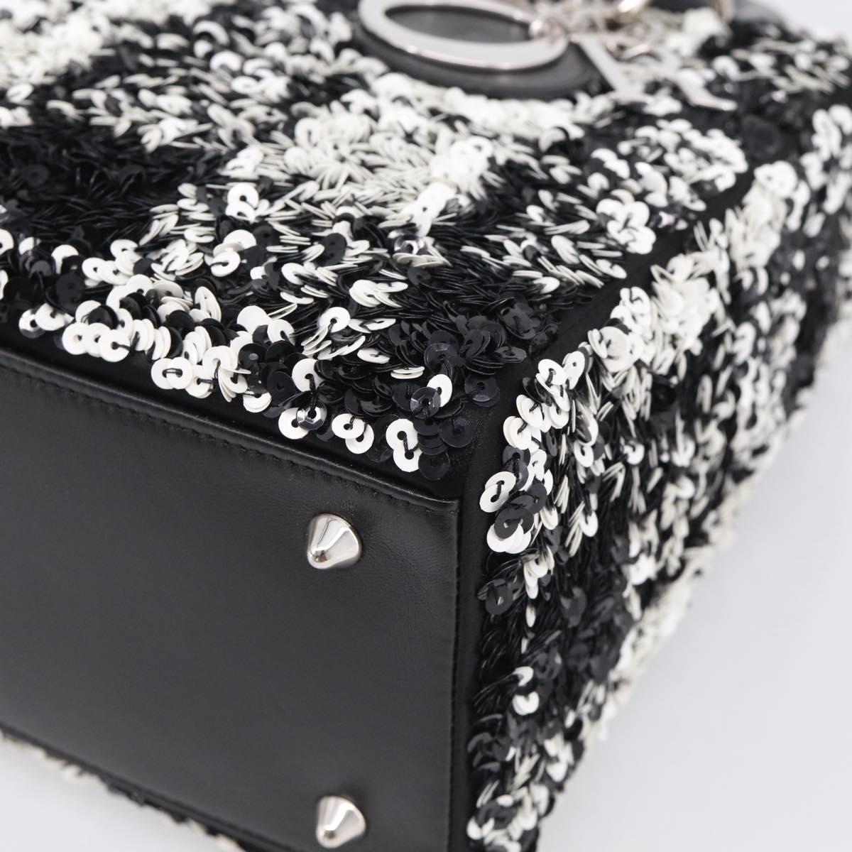 Christian Dior Lady Dior Canage Hand Bag Sequin 2way Black Silver Auth 211770SAM