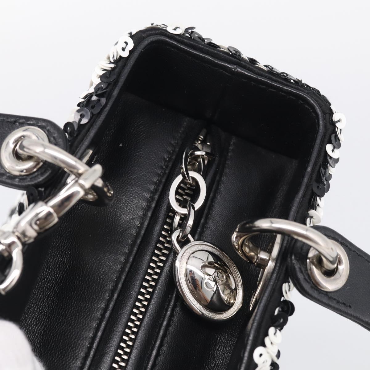 Christian Dior Lady Dior Canage Hand Bag Sequin 2way Black Silver Auth 211770SAM