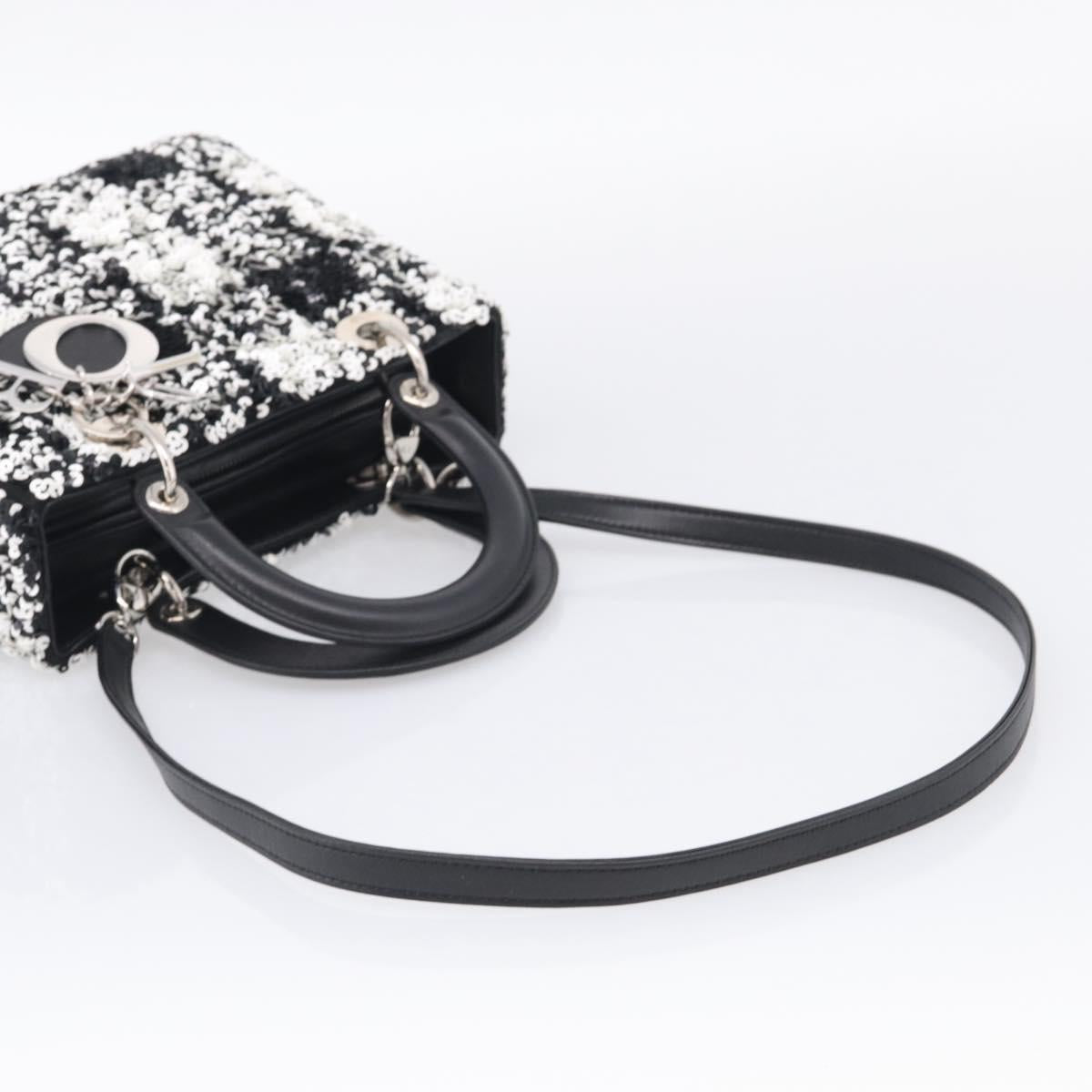Christian Dior Lady Dior Canage Hand Bag Sequin 2way Black Silver Auth 211770SAM