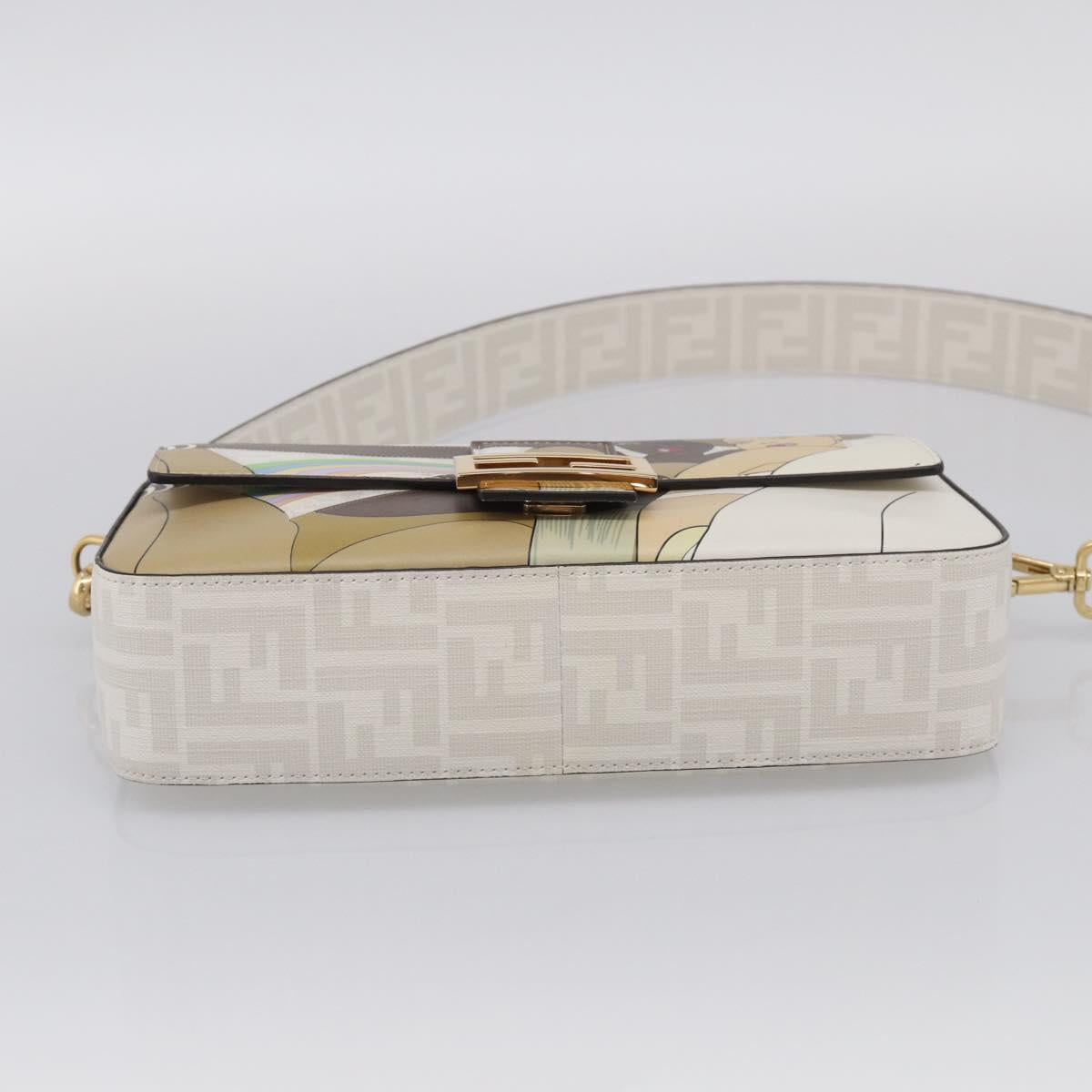 FENDI Zucca Canvas Mamma Baguette Bag PVC 2way White Gold 8BR600 Auth 211779SAM