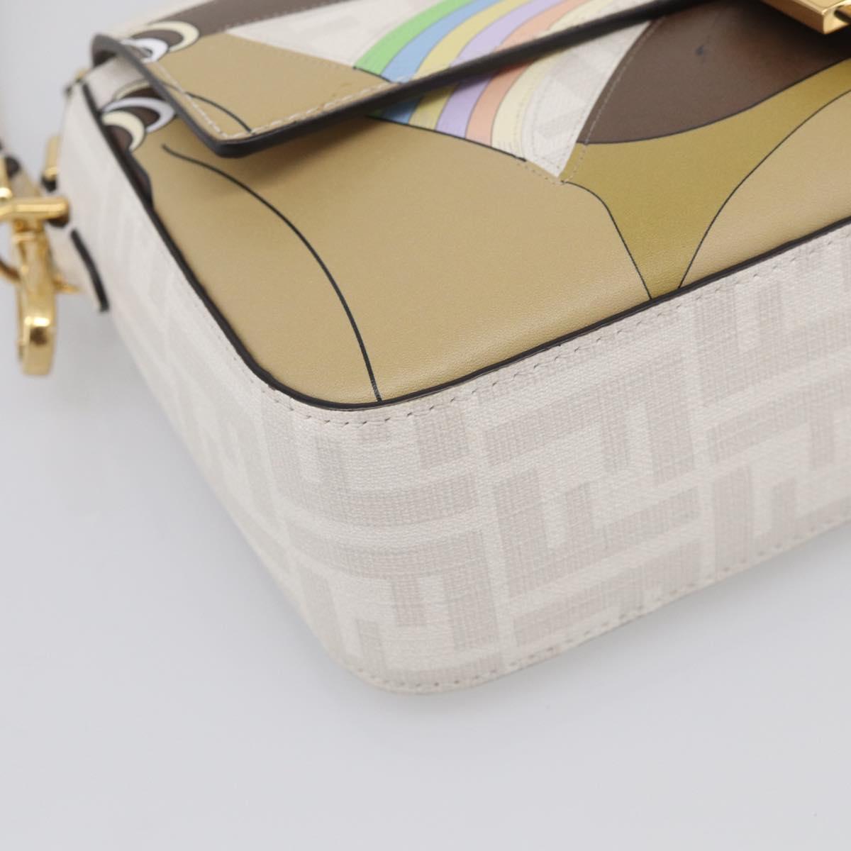 FENDI Zucca Canvas Mamma Baguette Bag PVC 2way White Gold 8BR600 Auth 211779SAM