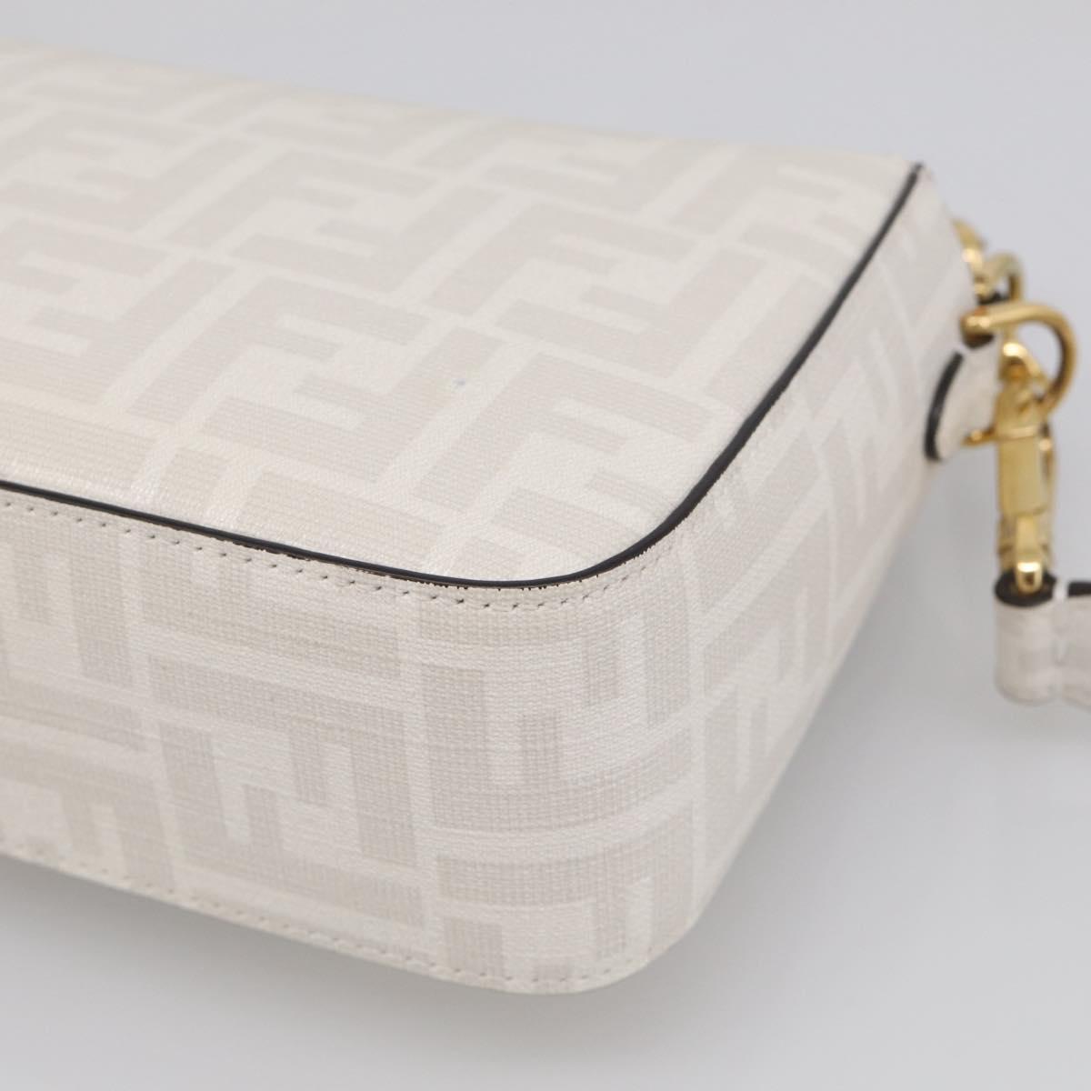 FENDI Zucca Canvas Mamma Baguette Bag PVC 2way White Gold 8BR600 Auth 211779SAM