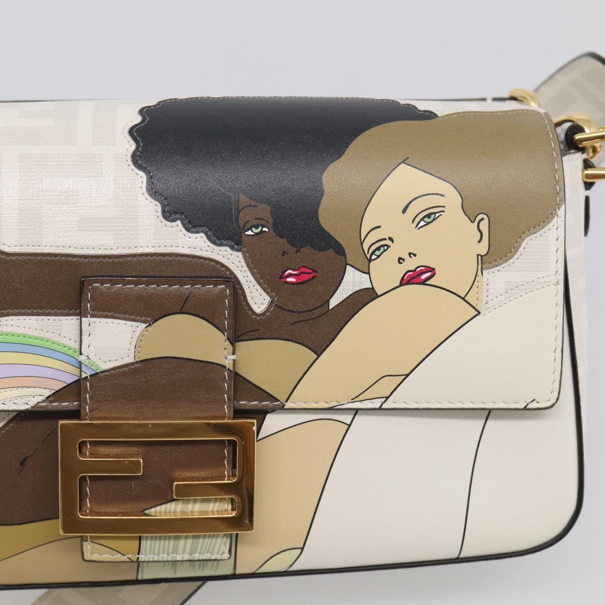 FENDI Zucca Canvas Mamma Baguette Bag PVC 2way White Gold 8BR600 Auth 211779SAM