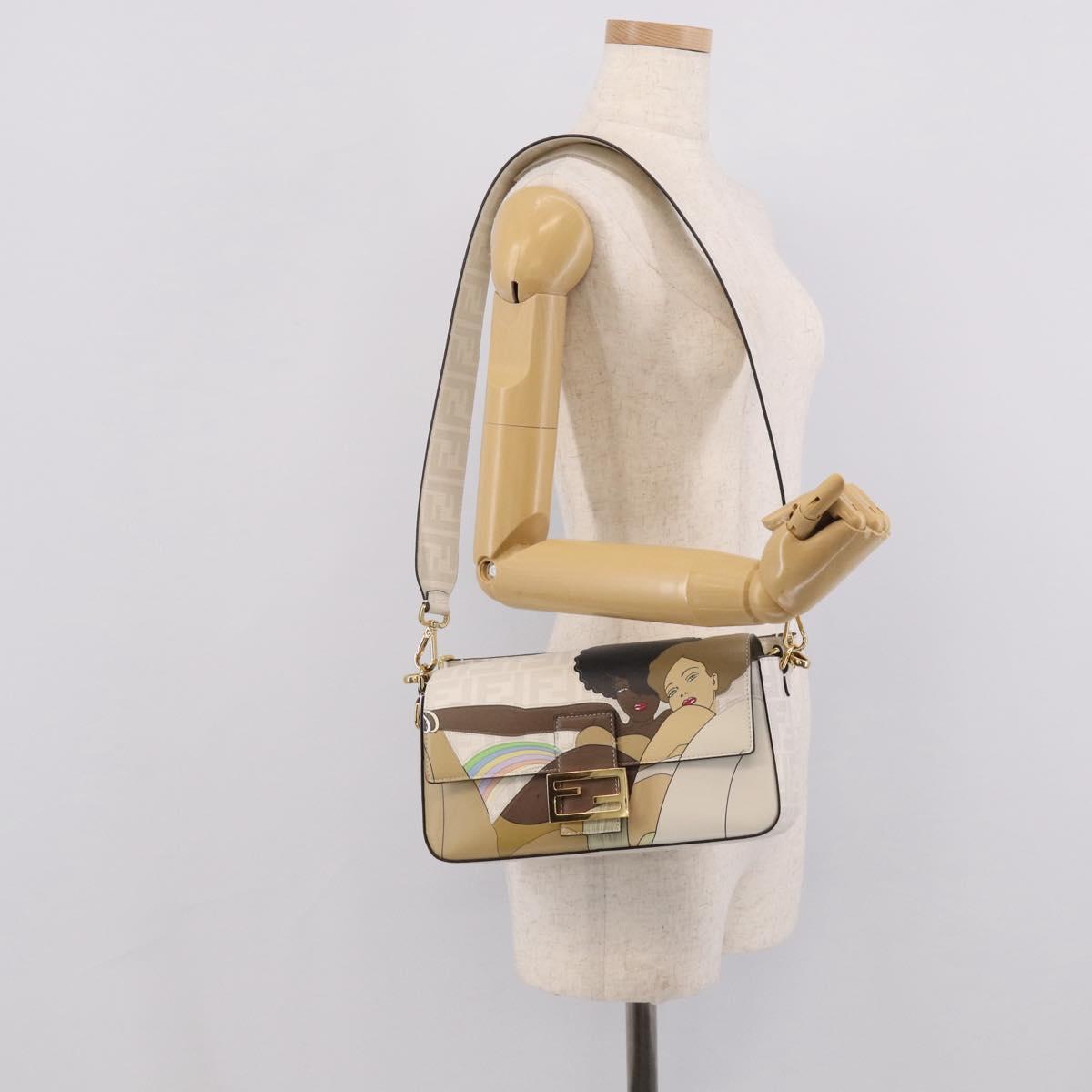 FENDI Zucca Canvas Mamma Baguette Bag PVC 2way White Gold 8BR600 Auth 211779SAM