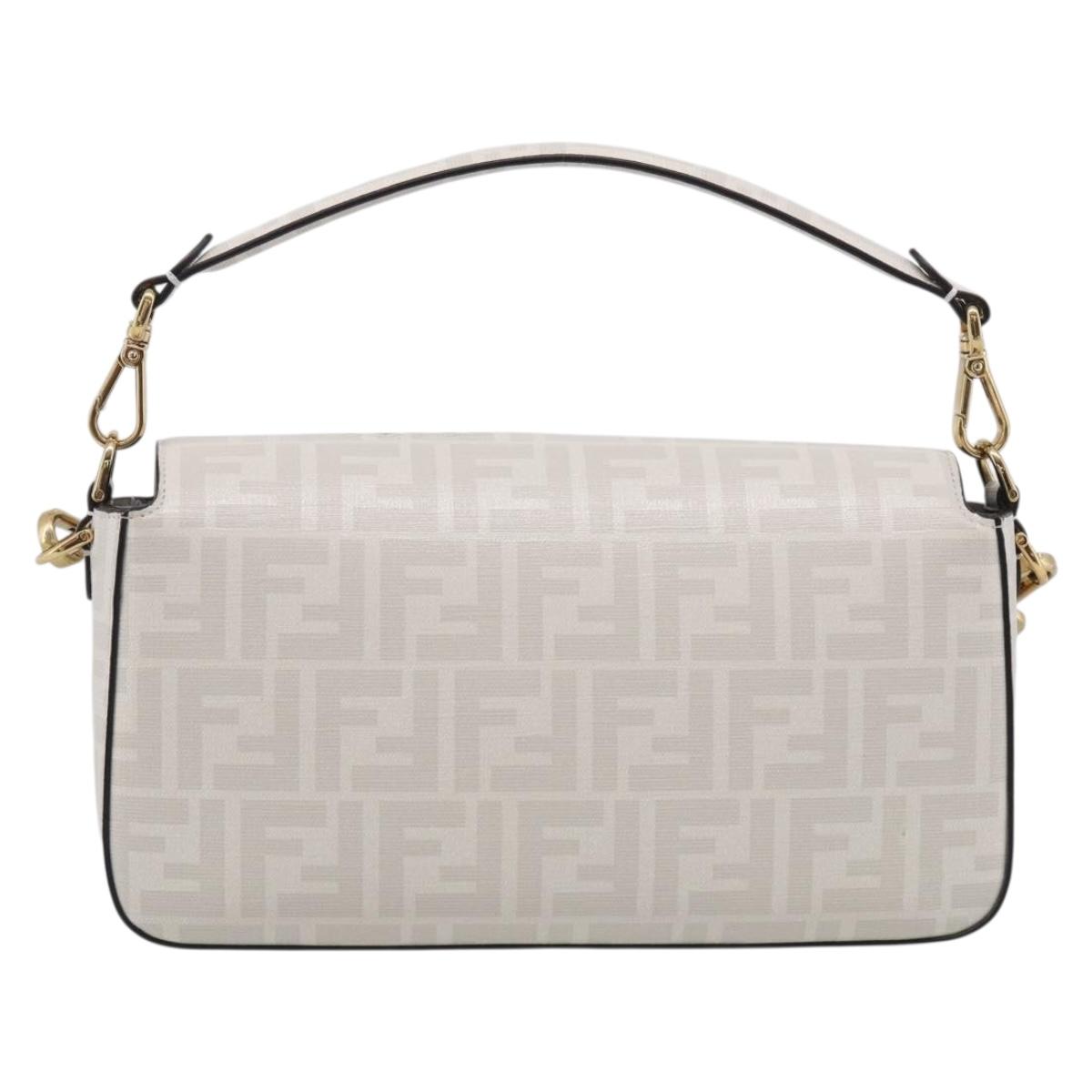 FENDI Zucca Canvas Mamma Baguette Bag PVC 2way White Gold 8BR600 Auth 211779SAM