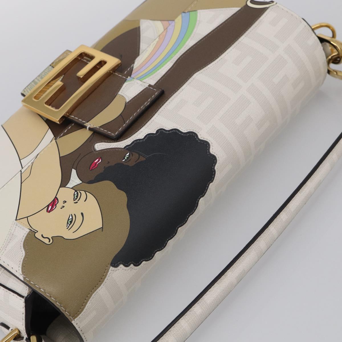 FENDI Zucca Canvas Mamma Baguette Bag PVC 2way White Gold 8BR600 Auth 211779SAM