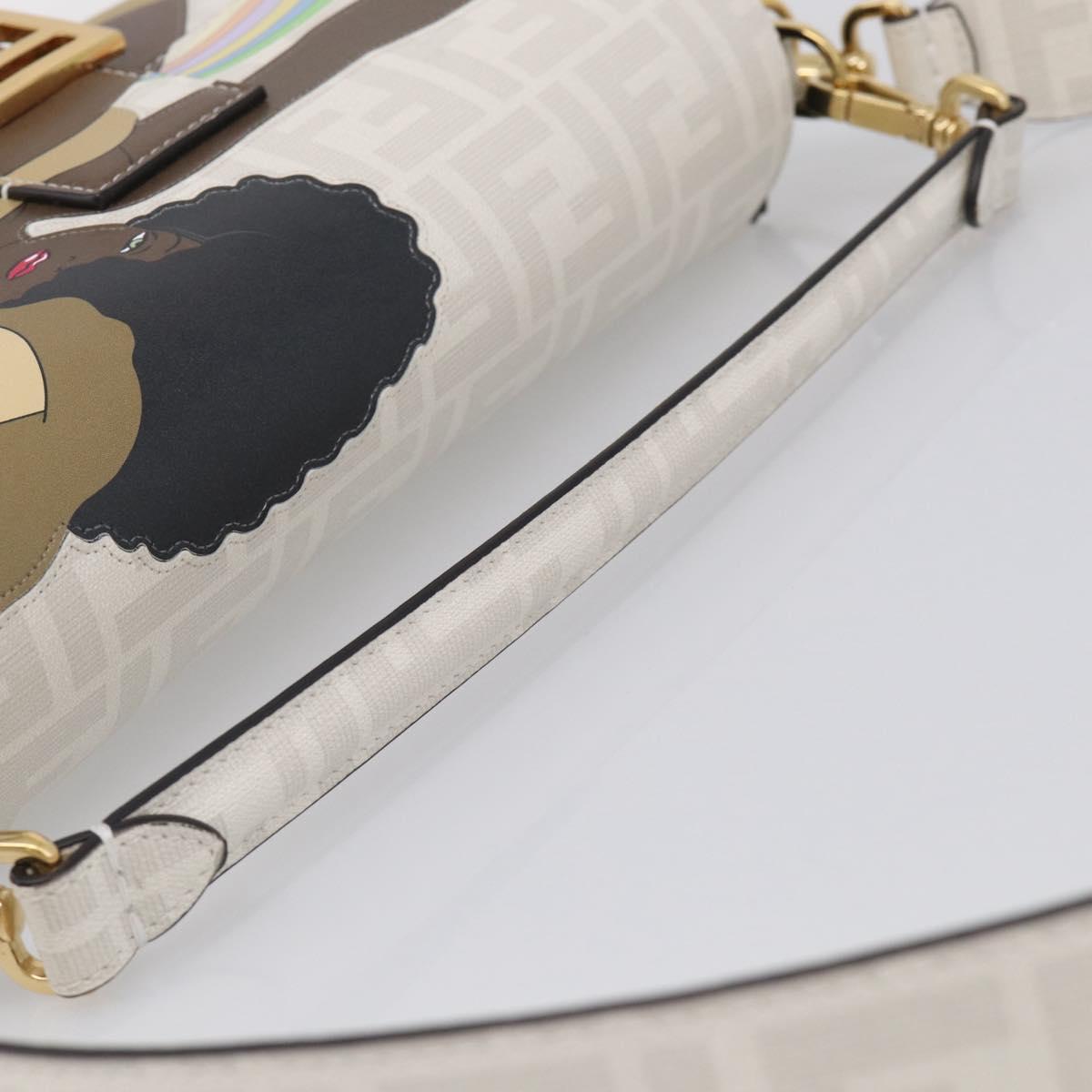 FENDI Zucca Canvas Mamma Baguette Bag PVC 2way White Gold 8BR600 Auth 211779SAM