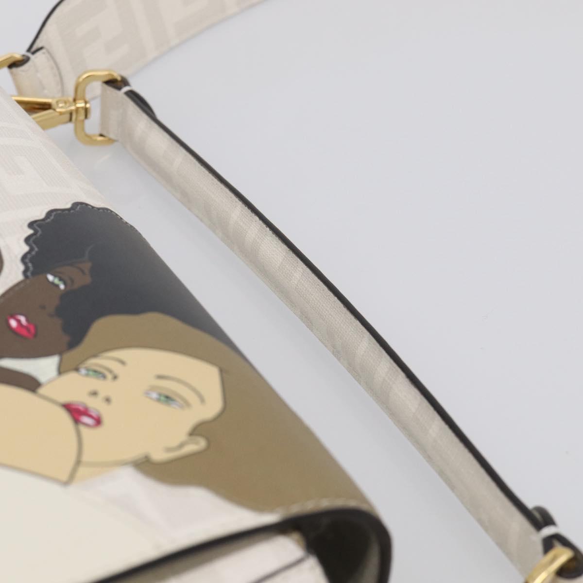 FENDI Zucca Canvas Mamma Baguette Bag PVC 2way White Gold 8BR600 Auth 211779SAM