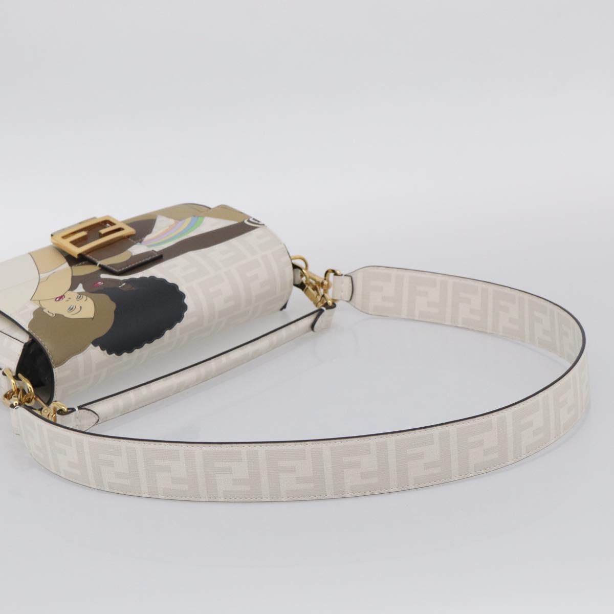 FENDI Zucca Canvas Mamma Baguette Bag PVC 2way White Gold 8BR600 Auth 211779SAM