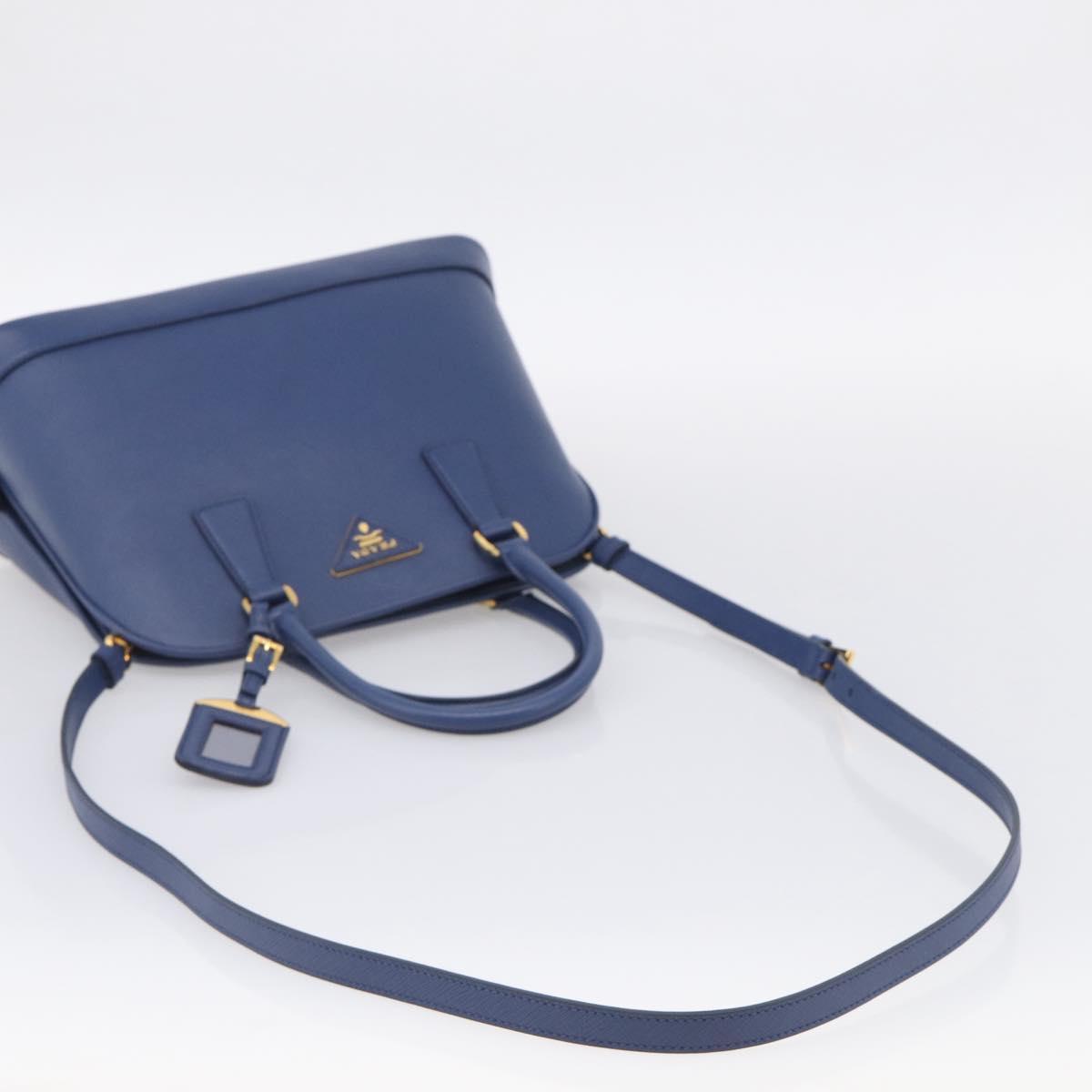 PRADA Promenade Hand Bag Saffiano leather 2way Blue Gold Auth 211781V