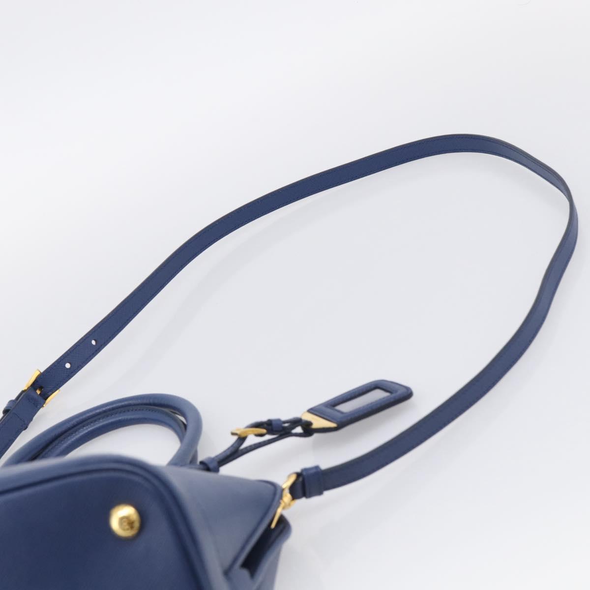PRADA Promenade Hand Bag Saffiano leather 2way Blue Gold Auth 211781V