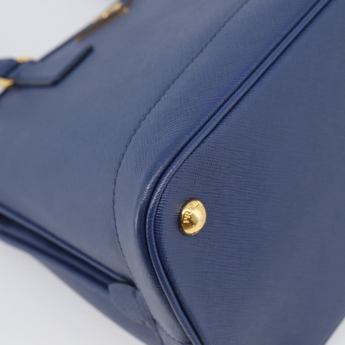 PRADA Promenade Hand Bag Saffiano leather 2way Blue Gold Auth 211781V