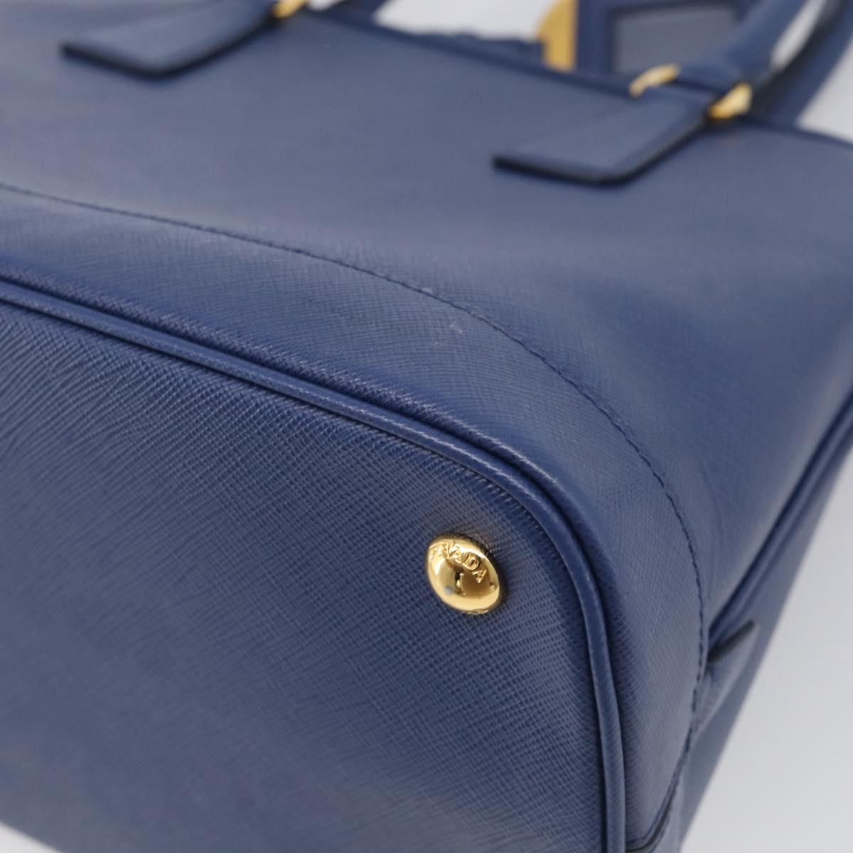 PRADA Promenade Hand Bag Saffiano leather 2way Blue Gold Auth 211781V