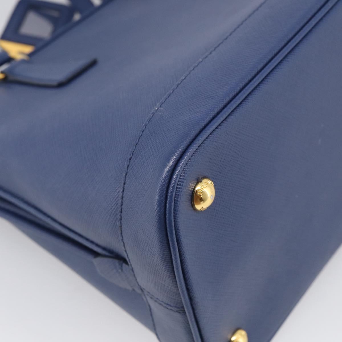 PRADA Promenade Hand Bag Saffiano leather 2way Blue Gold Auth 211781V