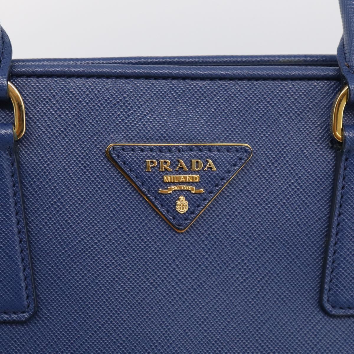 PRADA Promenade Hand Bag Saffiano leather 2way Blue Gold Auth 211781V