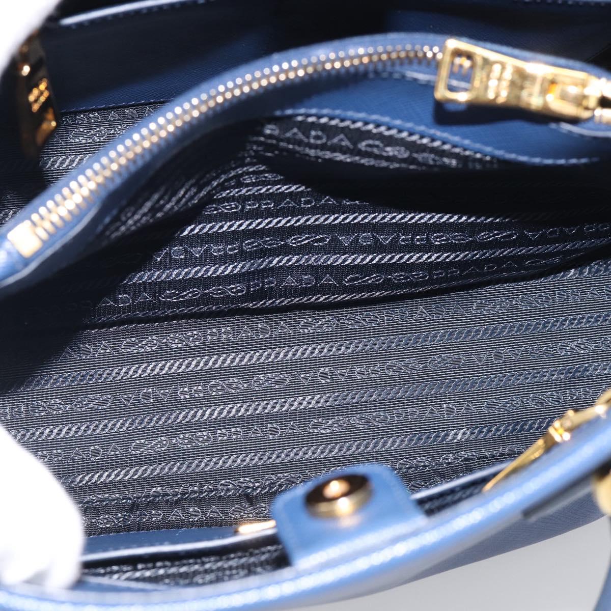 PRADA Promenade Hand Bag Saffiano leather 2way Blue Gold Auth 211781V