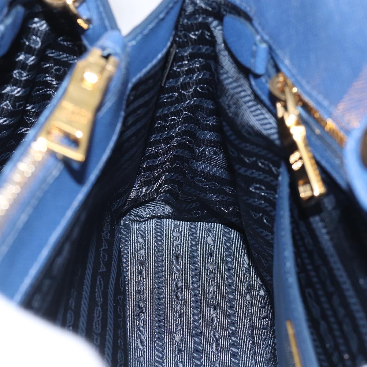 PRADA Promenade Hand Bag Saffiano leather 2way Blue Gold Auth 211781V
