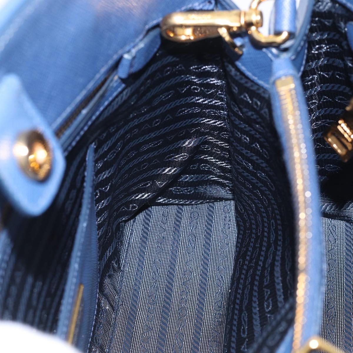 PRADA Promenade Hand Bag Saffiano leather 2way Blue Gold Auth 211781V