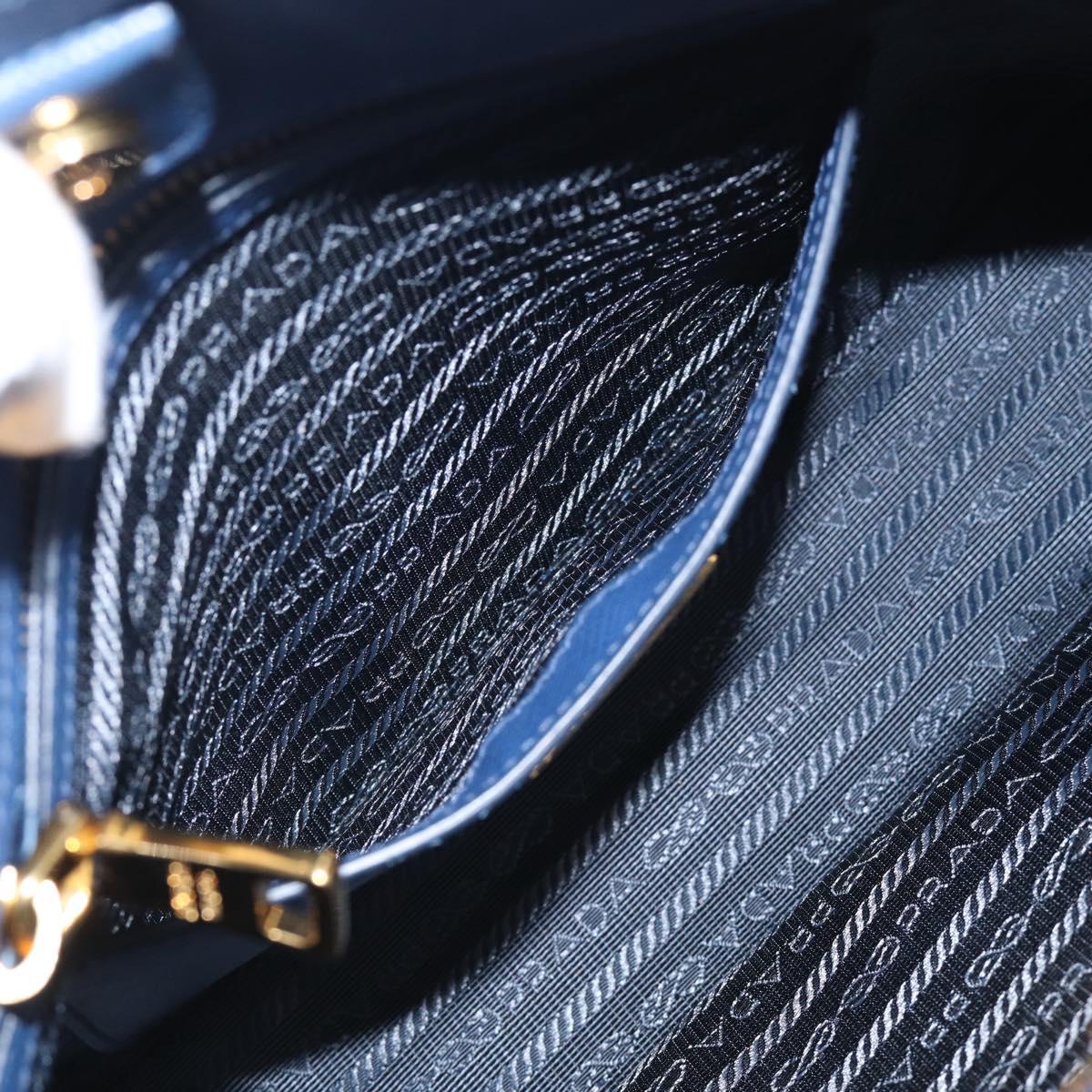 PRADA Promenade Hand Bag Saffiano leather 2way Blue Gold Auth 211781V