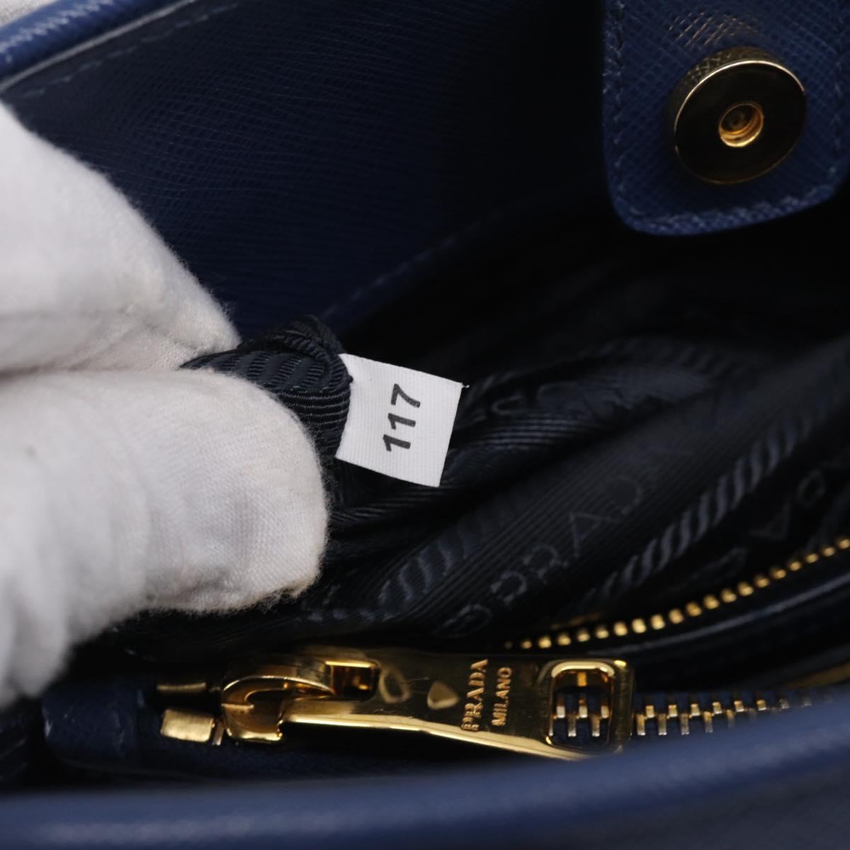 PRADA Promenade Hand Bag Saffiano leather 2way Blue Gold Auth 211781V