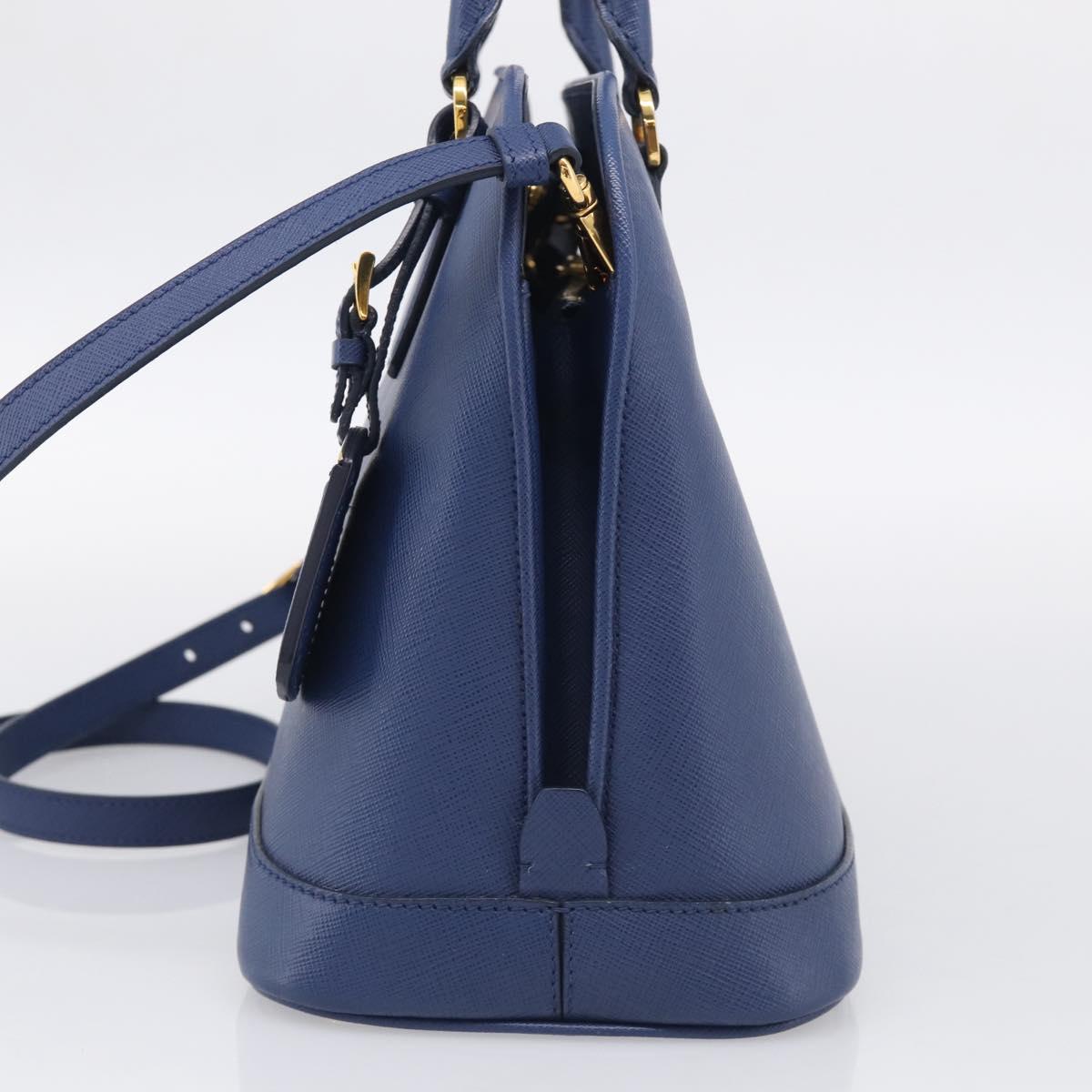 PRADA Promenade Hand Bag Saffiano leather 2way Blue Gold Auth 211781V